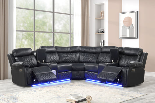 Lacrosse Power Recliner Sectional Sofa with LED Lights & Bluetooth Speakers
