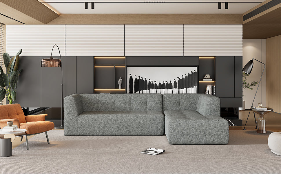 Juego de sofás modulares para sala de estar, 112,2 x 74 pulgadas, sofá minimalista moderno, sofá cama tapizado para sala de estar, dormitorio, combinación de 2 piezas sin computadora, en forma de L, gris claro