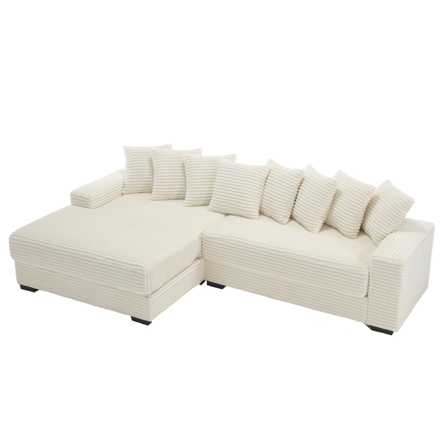Oversized Two-Piece  Couches,  L Shaped Sofa, Corduroy, Left Chaise Daybed,with Armrests,Eight Throw Pillows,Corner Sofa,Easy To Assemble, Beige