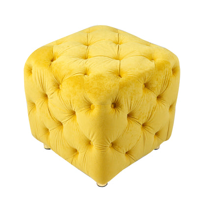 Otomana moderna tapizada en terciopelo amarillo, exquisita mesa auxiliar pequeña, reposapiés suave, tocador y silla de maquillaje, asiento cómodo para sala de estar, dormitorio y entrada.