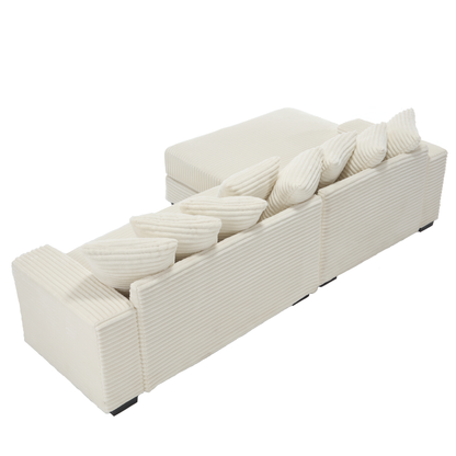 Oversized Two-Piece  Couches,  L Shaped Sofa, Corduroy, Left Chaise Daybed,with Armrests,Eight Throw Pillows,Corner Sofa,Easy To Assemble, Beige