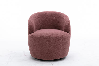 Teddy Fabric Swivel Accent Armchair Barrel Chair With Black Powder Coating Metal Ring,Dark Red