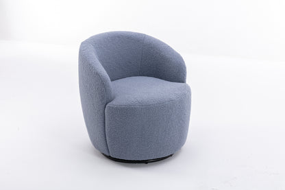 Sillón giratorio de tela Teddy con acento tipo barril y aro metálico con recubrimiento en polvo negro, azul claro