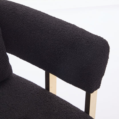 TS Modern decorative chair, living room side chair with gold metal legs, no wheels, suitable for dressing area, reception room, office,Teddy fleece upholstered metal foot sofa 2PCS Black