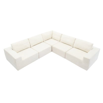 Sofá modular seccional en forma de L de 116 x 116 pulgadas, juego de sofá de piso de lujo, muebles de interior tapizados, sofá de espuma comprimida para sala de estar y dormitorio, combinación de 5 piezas, 3 colores