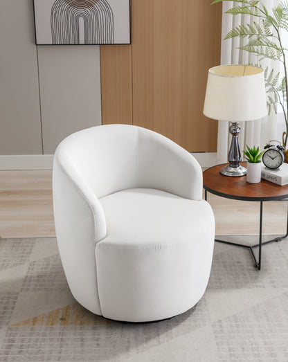 Sillón giratorio de terciopelo con acento tipo barril y aro metálico con recubrimiento en polvo negro, color blanco