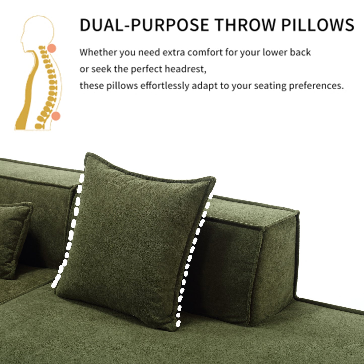 Modular combination  sofa set, modern minimalist sofa, free installation sofa, L-shaped, Italian minimalist tofu block sofa,  Right-Hand Facing,Terrycloth fabric, Green