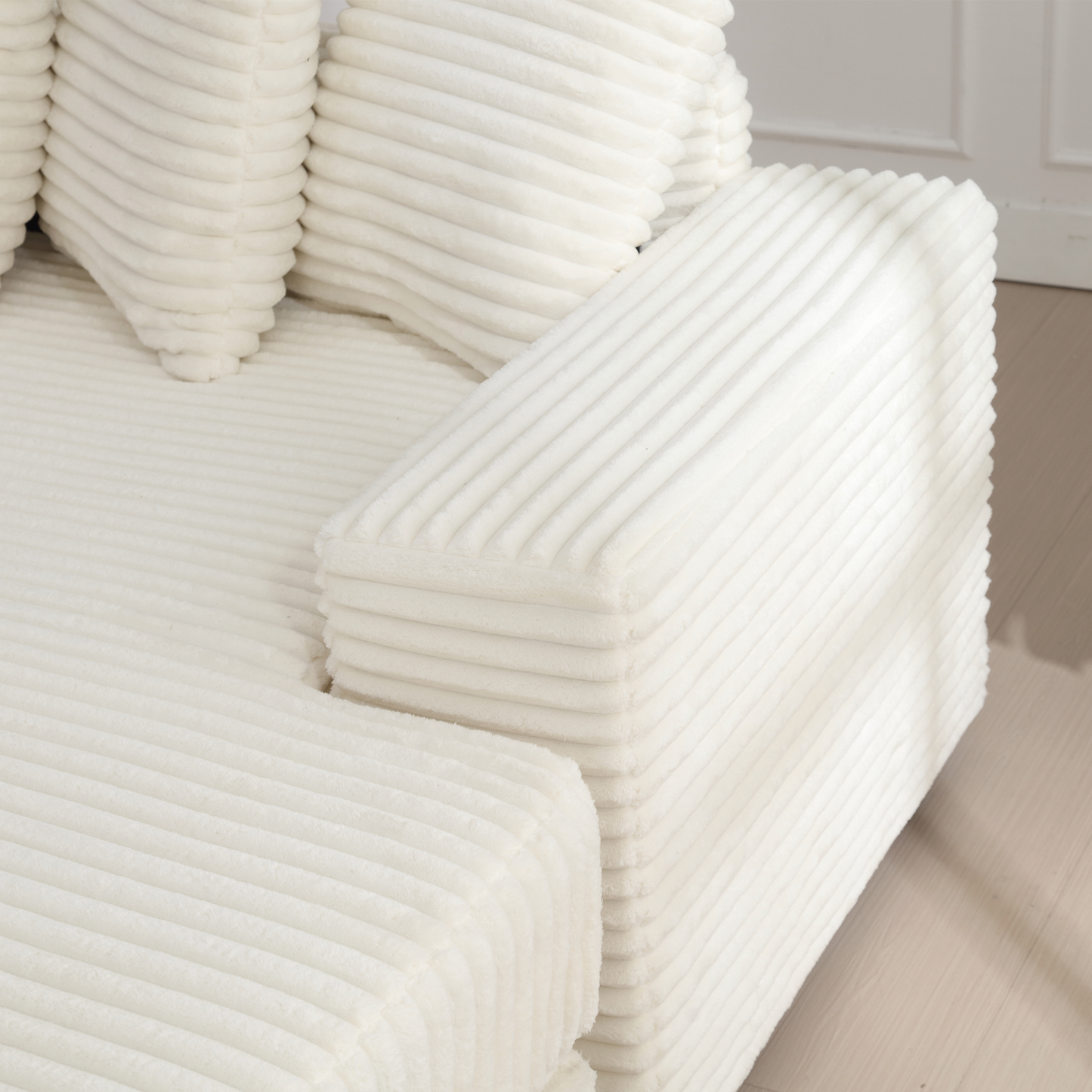 Oversized Two-Piece  Couches,  L Shaped Sofa, Corduroy, Right Chaise Daybed,with Armrests,Eight Throw Pillows,Corner Sofa,Easy To Assemble, Beige