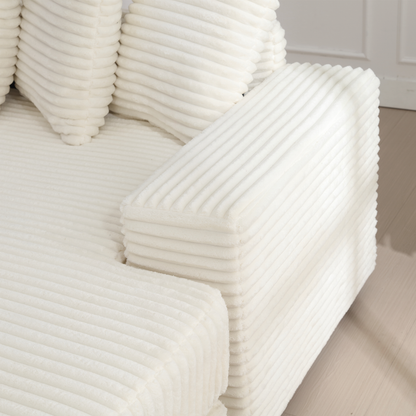 Oversized Two-Piece  Couches,  L Shaped Sofa, Corduroy, Right Chaise Daybed,with Armrests,Eight Throw Pillows,Corner Sofa,Easy To Assemble, Beige