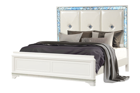 Laguna Modern King Upholstered Bed with LED Lights & Crystal Accents