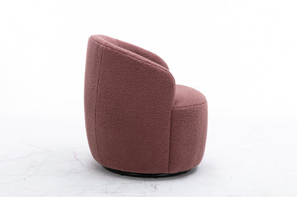 Teddy Fabric Swivel Accent Armchair Barrel Chair With Black Powder Coating Metal Ring,Dark Red
