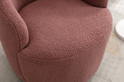 Teddy Fabric Swivel Accent Armchair Barrel Chair With Black Powder Coating Metal Ring,Dark Red