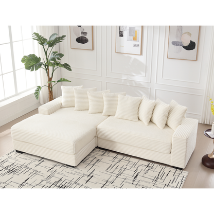 Oversized Two-Piece  Couches,  L Shaped Sofa, Corduroy, Left Chaise Daybed,with Armrests,Eight Throw Pillows,Corner Sofa,Easy To Assemble, Beige