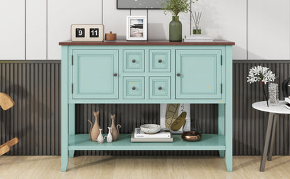 TREXM Cambridge Series  Ample Storage Vintage Console Table with Four Small Drawers and Bottom Shelf for Living Rooms, Entrances and Kitchens (Retro Blue, OLD SKU: WF190263AAC)