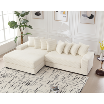 Oversized Two-Piece  Couches,  L Shaped Sofa, Corduroy, Left Chaise Daybed,with Armrests,Eight Throw Pillows,Corner Sofa,Easy To Assemble, Beige