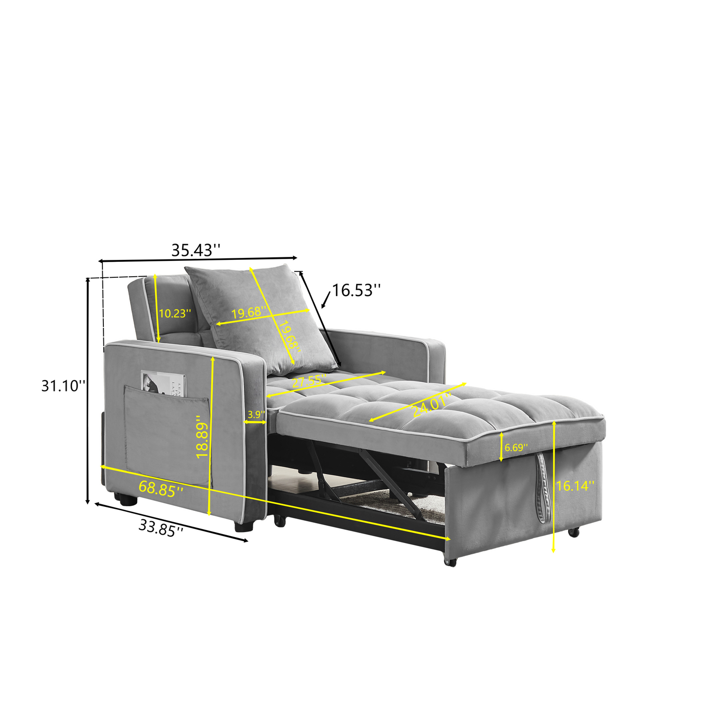 Sofá cama tres en uno, sillón plegable, respaldo ajustable, reclinable, cama individual, moderno, para adultos, color gris