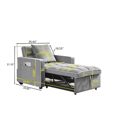 Sofá cama tres en uno, sillón plegable, respaldo ajustable, reclinable, cama individual, moderno, para adultos, color gris