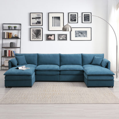 Sofá modular seccional de chenilla de 134 x 66 pulgadas, conjunto de sofá nube en forma de U con cojines dobles, sofá cama de 6 plazas con otomanas, mueble de interior extragrande para sala de estar, 3 colores