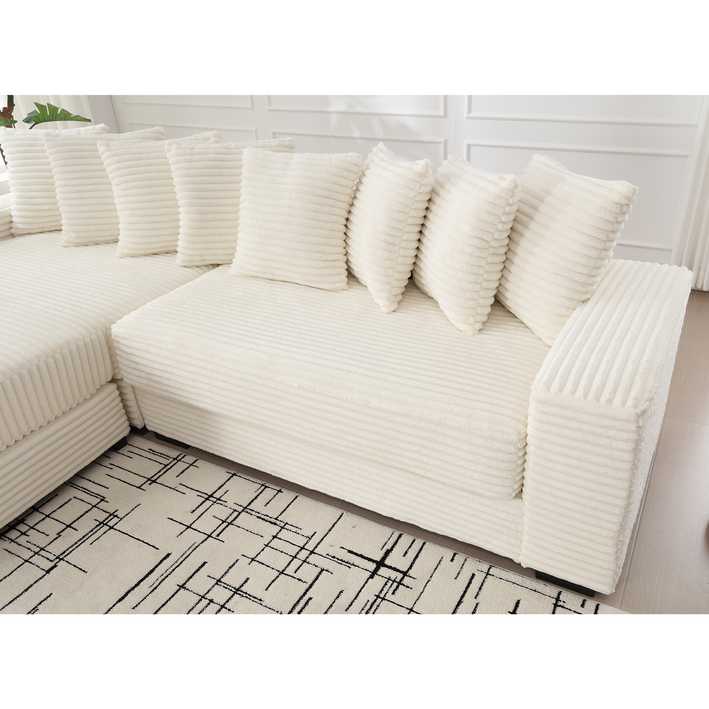 Oversized Two-Piece  Couches,  L Shaped Sofa, Corduroy, Left Chaise Daybed,with Armrests,Eight Throw Pillows,Corner Sofa,Easy To Assemble, Beige