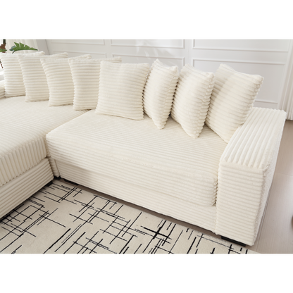 Oversized Two-Piece  Couches,  L Shaped Sofa, Corduroy, Left Chaise Daybed,with Armrests,Eight Throw Pillows,Corner Sofa,Easy To Assemble, Beige