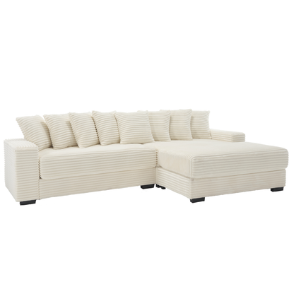 Oversized Two-Piece  Couches,  L Shaped Sofa, Corduroy, Right Chaise Daybed,with Armrests,Eight Throw Pillows,Corner Sofa,Easy To Assemble, Beige