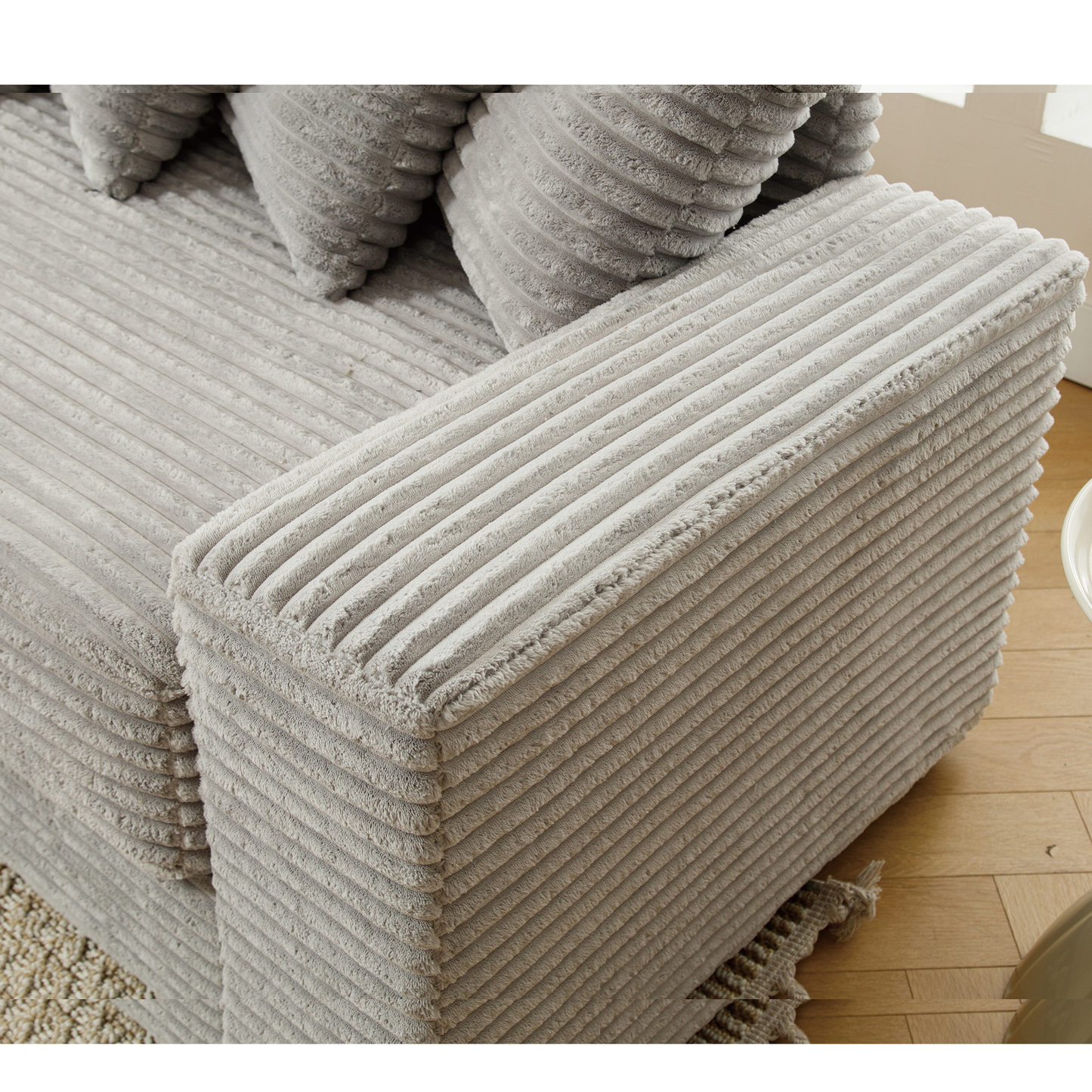 Oversized Two-Piece  Couches,  L Shaped Sofa, Corduroy, Left Chaise Daybed,with Armrests,Eight Throw Pillows,Corner Sofa,Easy To Assemble,  Gray