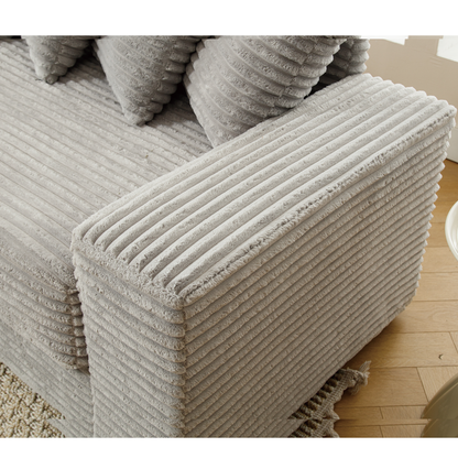 Oversized Two-Piece  Couches,  L Shaped Sofa, Corduroy, Left Chaise Daybed,with Armrests,Eight Throw Pillows,Corner Sofa,Easy To Assemble,  Gray