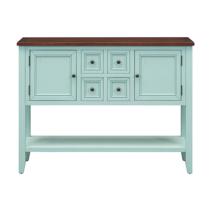 TREXM Cambridge Series  Ample Storage Vintage Console Table with Four Small Drawers and Bottom Shelf for Living Rooms, Entrances and Kitchens (Retro Blue, OLD SKU: WF190263AAC)