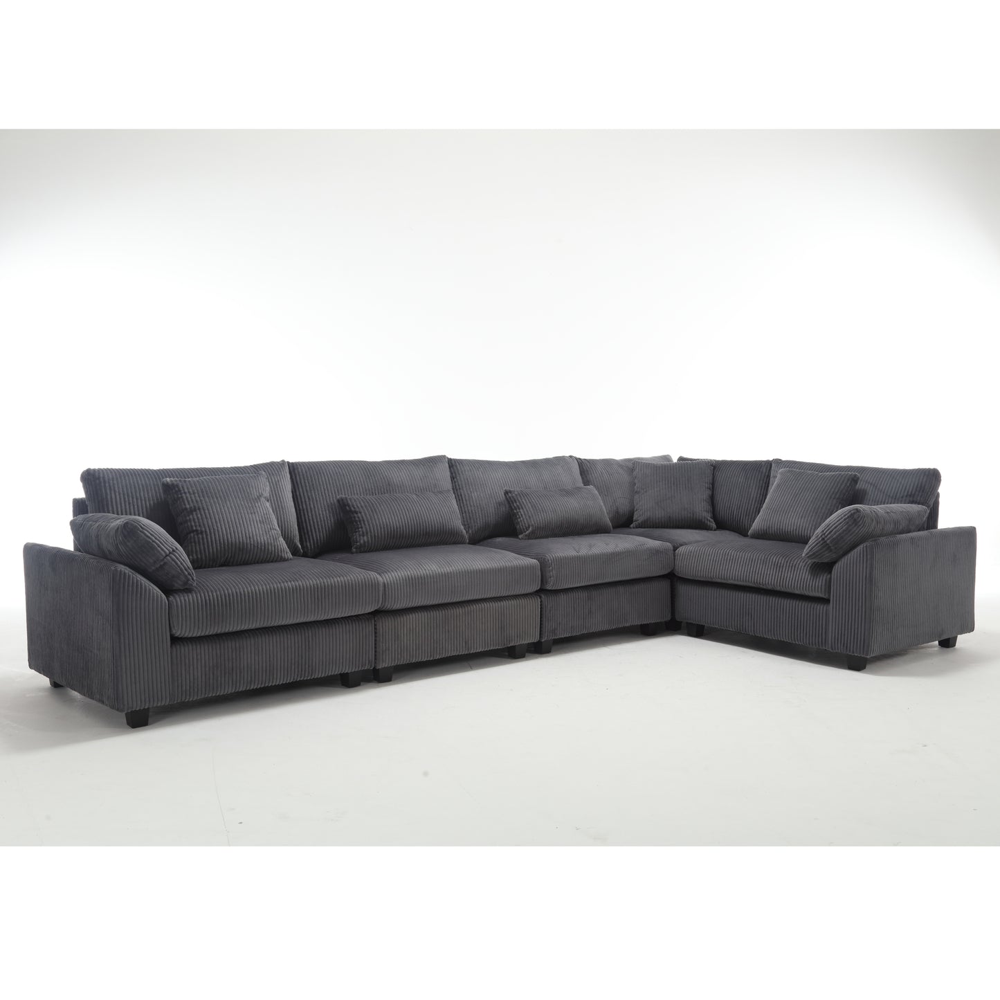 Oversized Modular Sectional Sofa Couches Set,Corduroy Upholstered Deep Seat Comfy Sofa for Living Room 5 Seat,Dark Gray