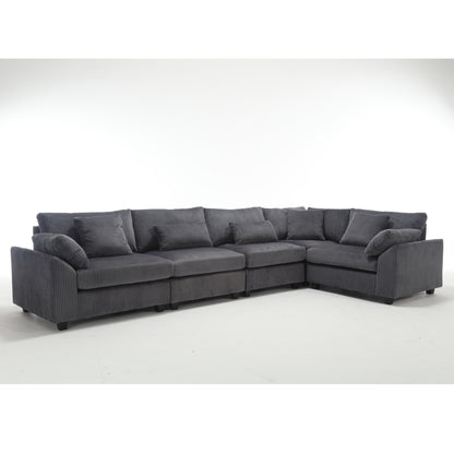 Oversized Modular Sectional Sofa Couches Set,Corduroy Upholstered Deep Seat Comfy Sofa for Living Room 5 Seat,Dark Gray