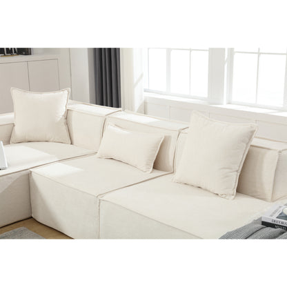Modular combination  sofa set, modern minimalist sofa, free installation sofa, L-shaped, Italian minimalist tofu block sofa,  Right-Hand Facing,Terrycloth fabric, Beige