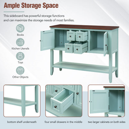 TREXM Cambridge Series  Ample Storage Vintage Console Table with Four Small Drawers and Bottom Shelf for Living Rooms, Entrances and Kitchens (Retro Blue, OLD SKU: WF190263AAC)