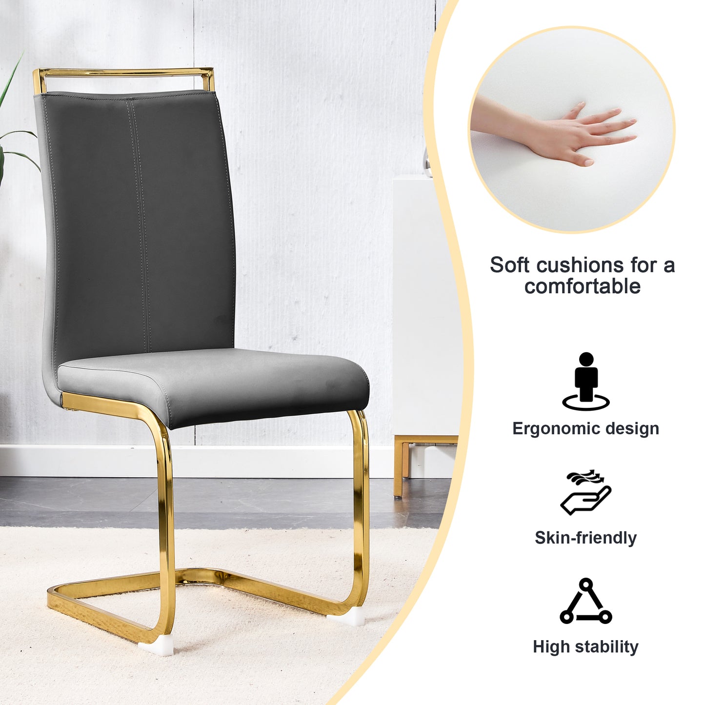 Table and chair set,Modern rectangular table with 0.4 inch black patterned tabletop and gold legs, suitable for kitchen, dining room, and living room , Comfortable PU seats,perfect for dinner, meet