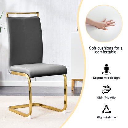 Table and chair set,Modern rectangular table with 0.4 inch black patterned tabletop and gold legs, suitable for kitchen, dining room, and living room , Comfortable PU seats,perfect for dinner, meet