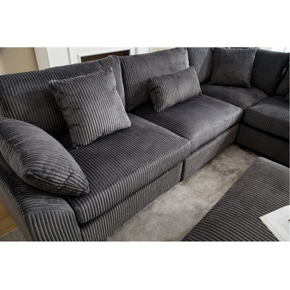Oversized Modular Sectional Sofa Couches Set,Corduroy Upholstered Deep Seat Comfy Sofa for Living Room 5 Seat,Dark Gray