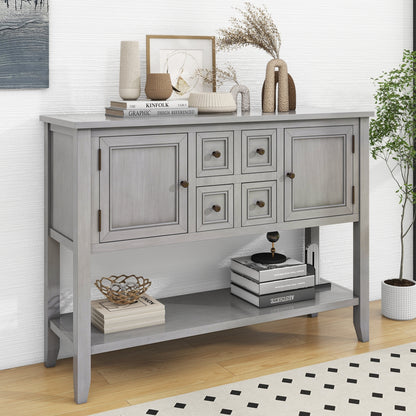 TREXM Cambridge Series  Ample Storage Vintage Console Table with Four Small Drawers and Bottom Shelf for Living Rooms, Entrances and Kitchens (Antique Gray, OLD SKU: WF190263AAE)