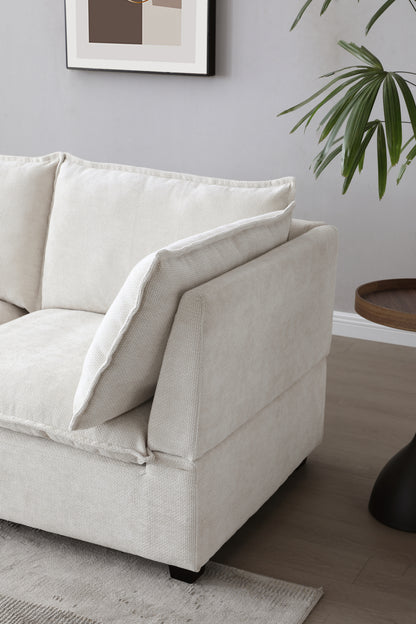 Sofá modular seccional de 130 pulgadas, juego de sofá de tela de lino con otomana convertible, sofá en forma de U, cómodo y combinable para sala de estar, apartamento y oficina. Beige, 3 colores.